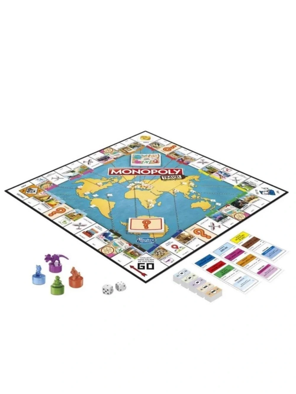 Hasbro Gaming Monopoly World Tour Board Game Token Stampers Dry-Erase Gameboard